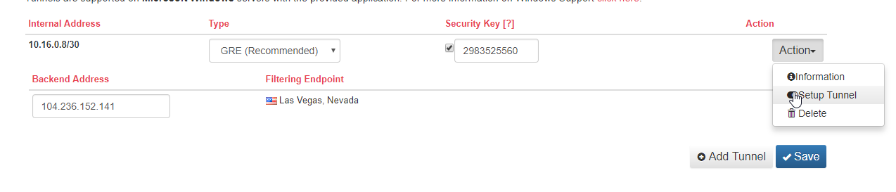 Action > Setup Tunnel